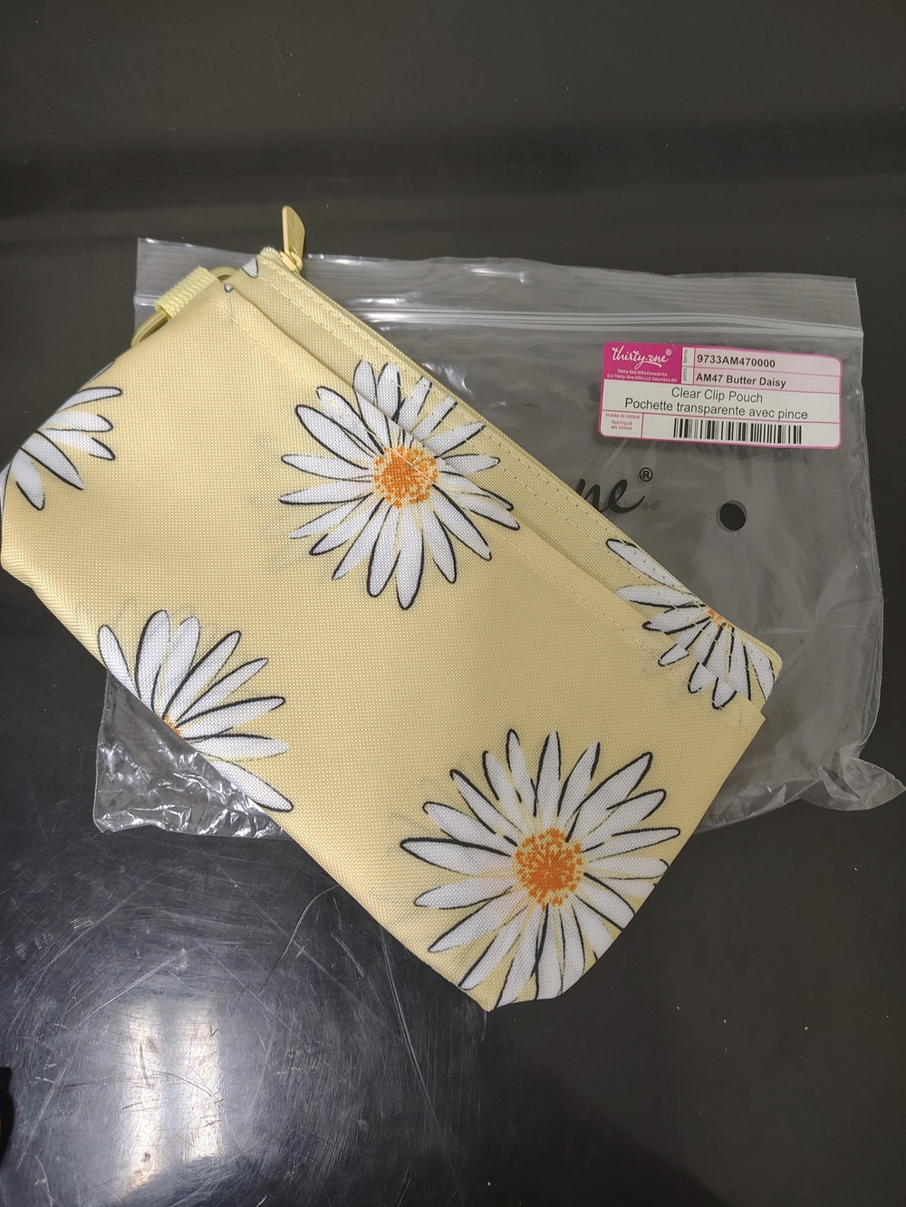 Thirty-One Butter Daisy Yellow Clear Clip Pouch